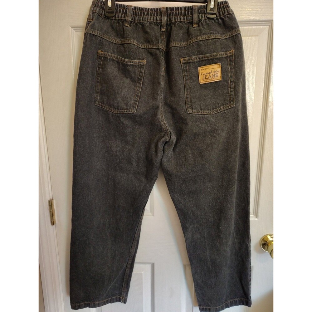 Haband Casual Joe Men's Black Denim Jeans Relaxed Fit Straight Leg Elastic Waist